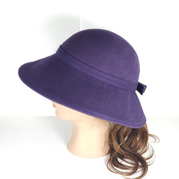 Adolfo II Women's Vtg Esccello Purple 100% Wool Felted OS Fedora Hat - Picture 2 of 13